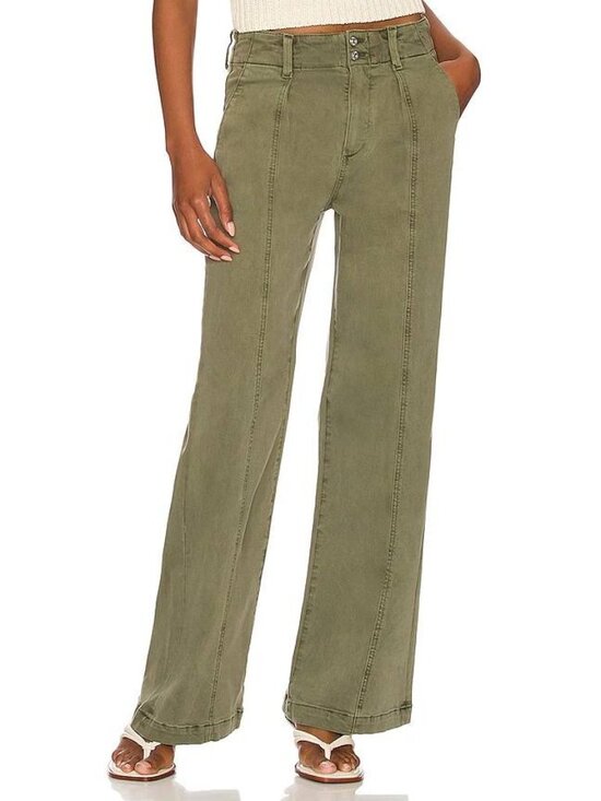 PAIGE Denim - Paige Womens High-Rise Wide-Leg Green Pants Size 31 Cotton Blend